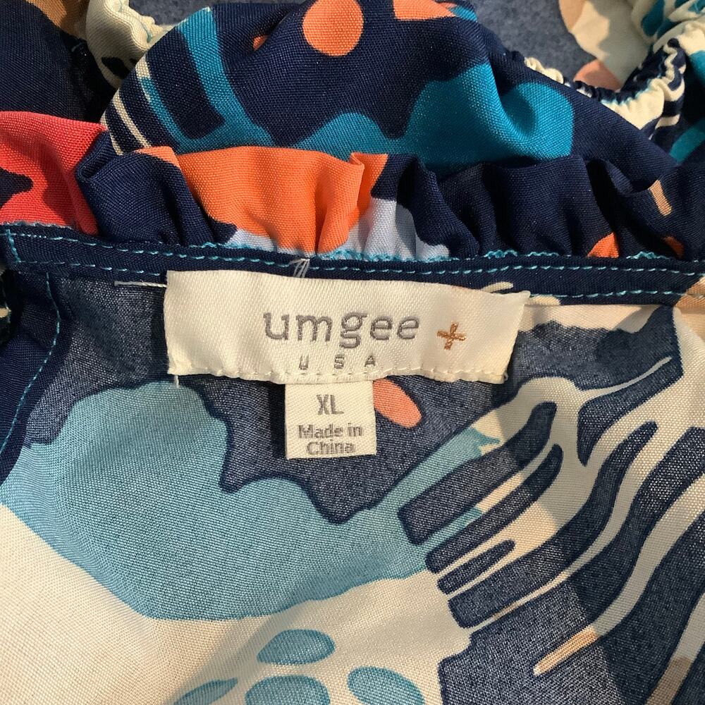 Umgee Suzie Multicolor Abstract Print Short Sleeve Smocked Peasant Blouse Top XL - Picture 8 of 9